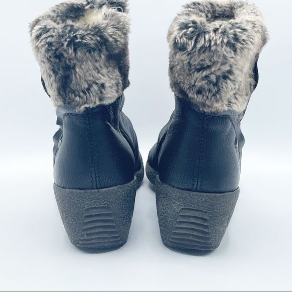 Rieker Faux Fur Wedge Black Booties Size 8 - Picture 4 of 14